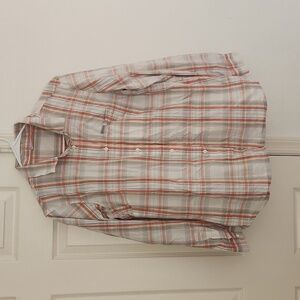 Columbia Womans XXL Orange & Blue Plaid Long Sleeved Top
